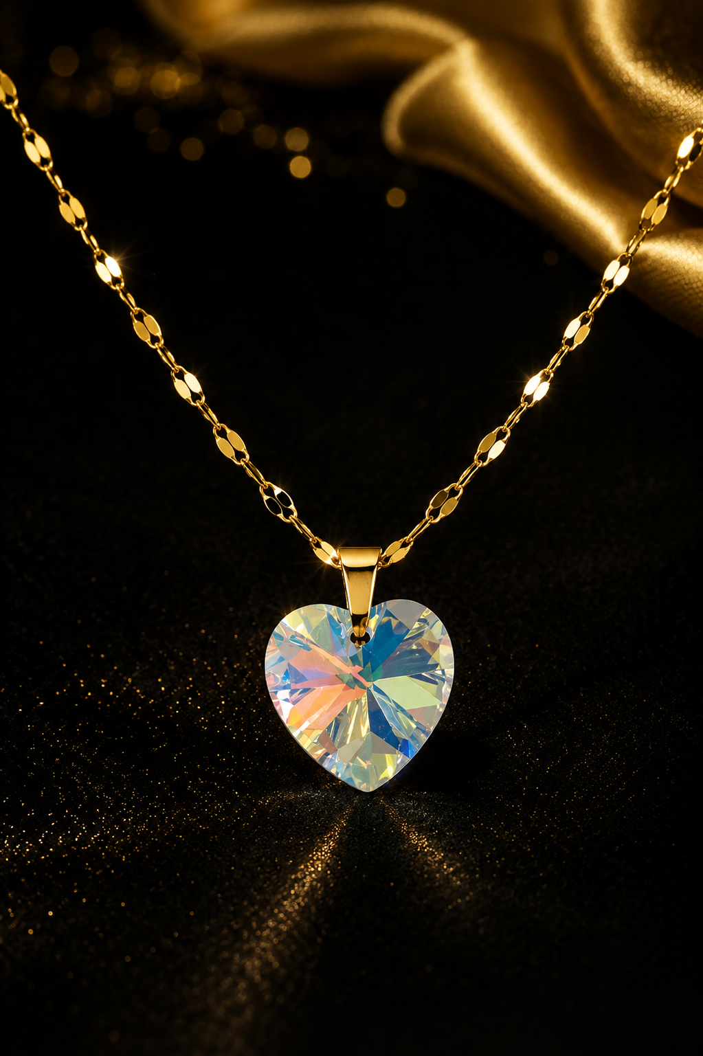 Le collier petit cœur enchanté en cristal doré