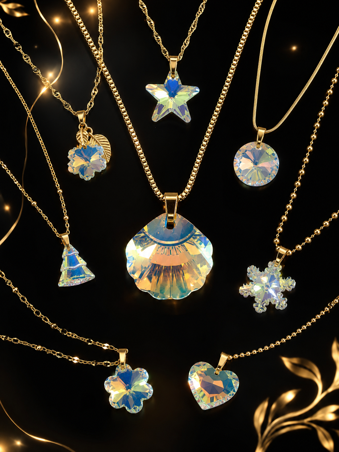 Présentation de la collection des colliers  en cristal doré