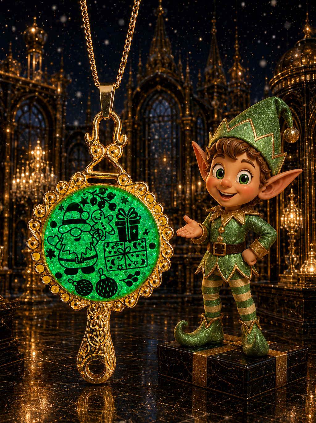 Collier Féerie de Noël Fluorescent – Création Artisanale Plaquée Or 18 Carats