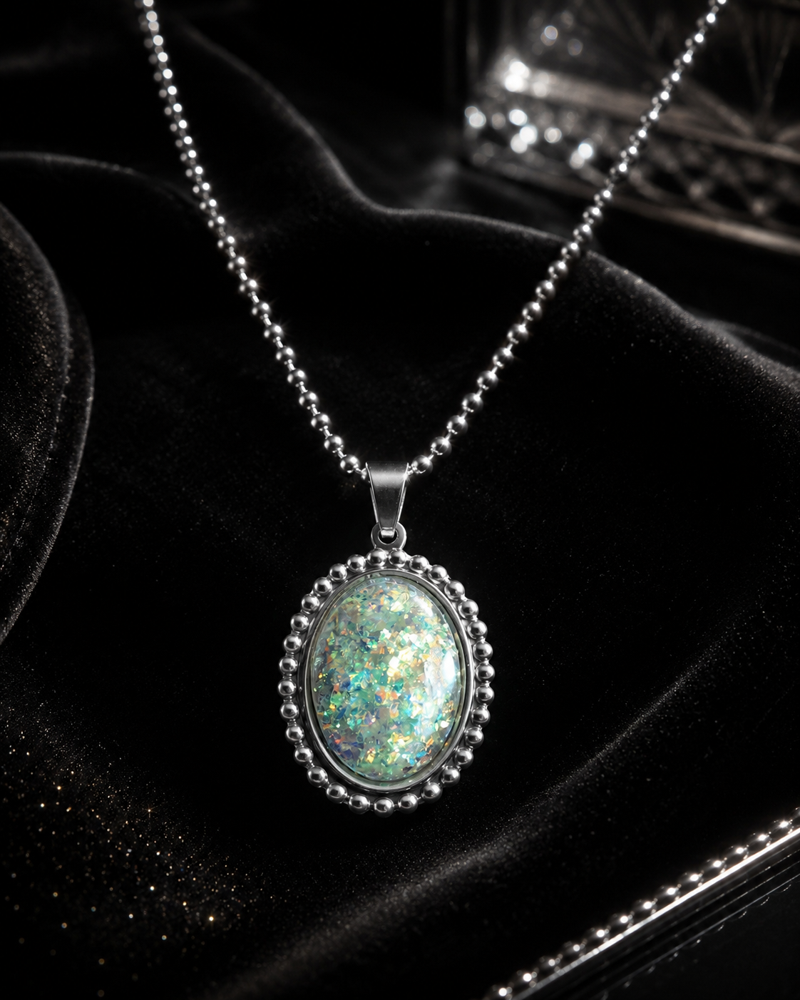Collier imitation opale extra plat