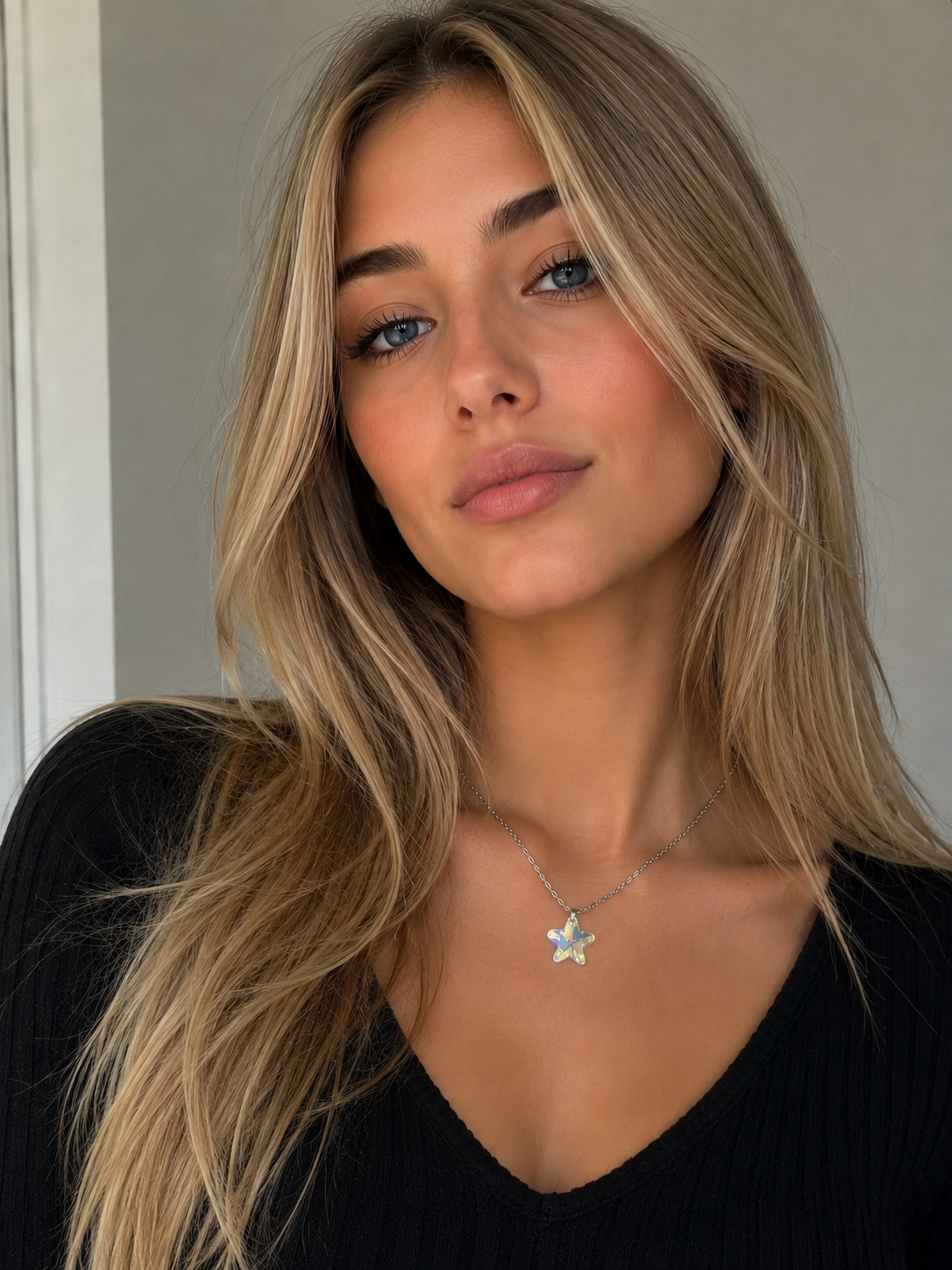 Collier grosse étoile de mer en cristal argent