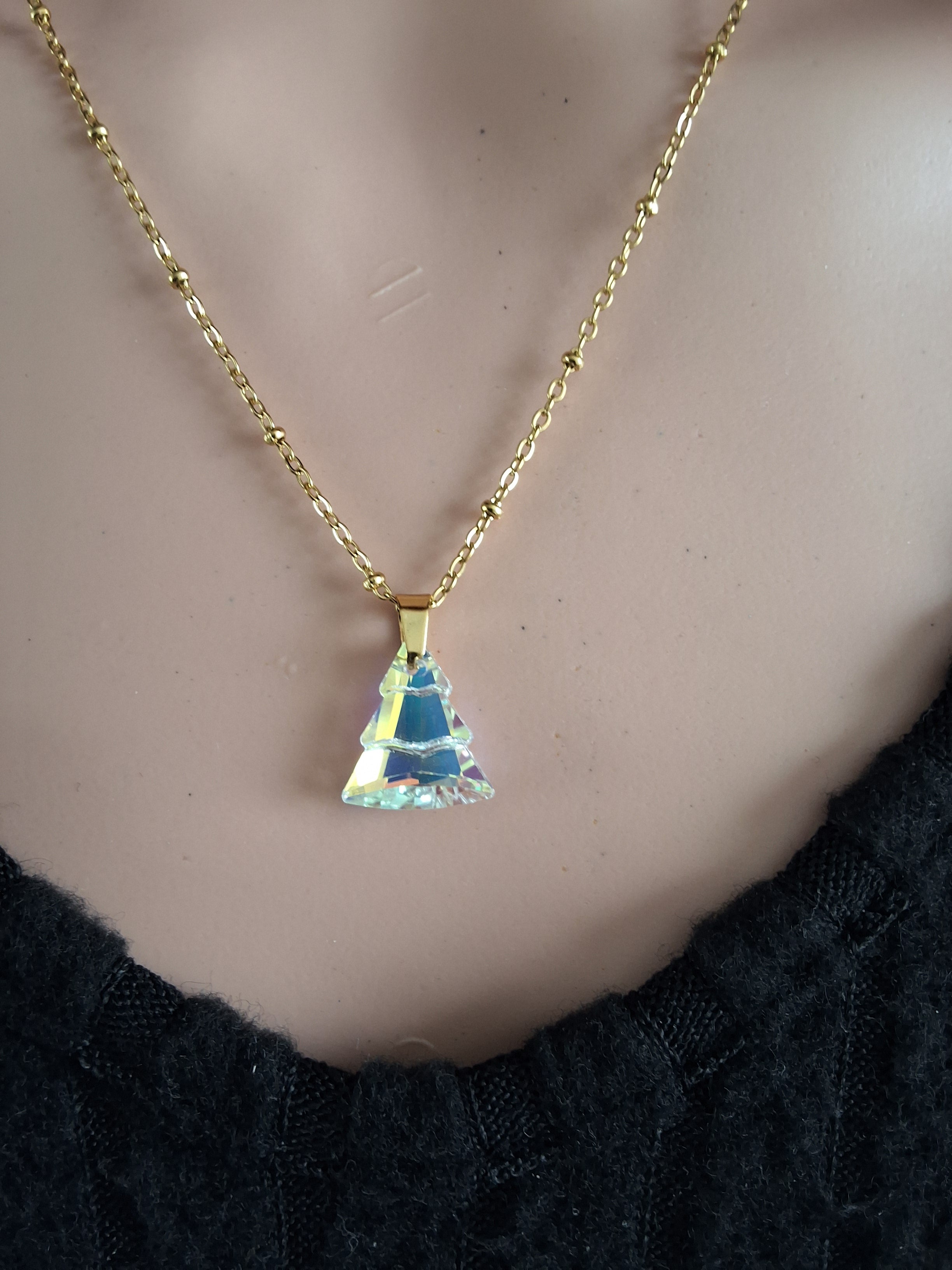 Collier sapin en cristal or