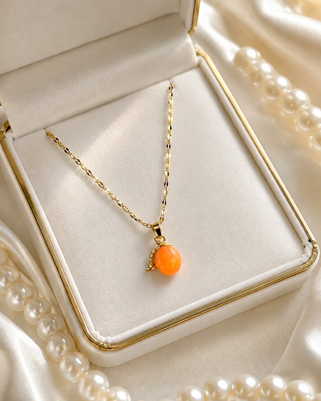 Collier or abricot enchanté orange