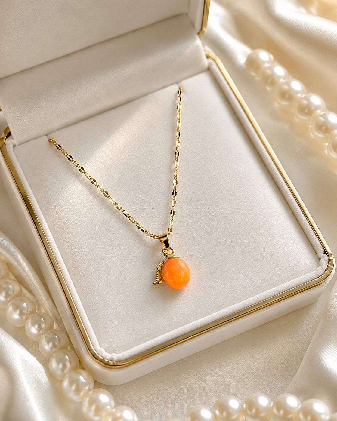 Collier or abricot enchanté orange
