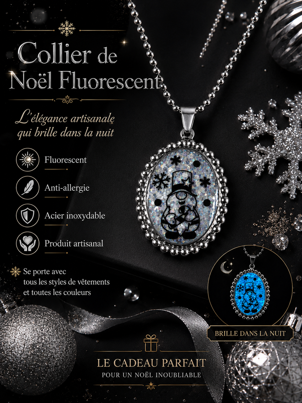 Collier Lutin du Père Noël – Magie Fluorescente bleu