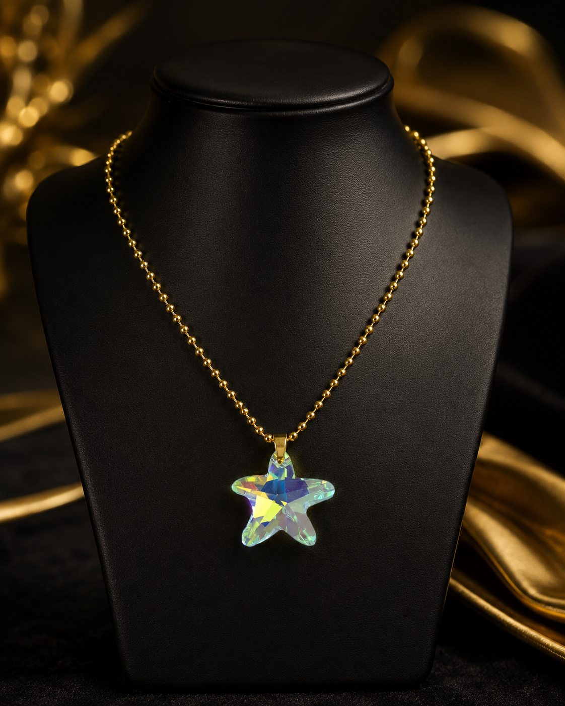 Le collier grosse étoile de mer en cristal doré