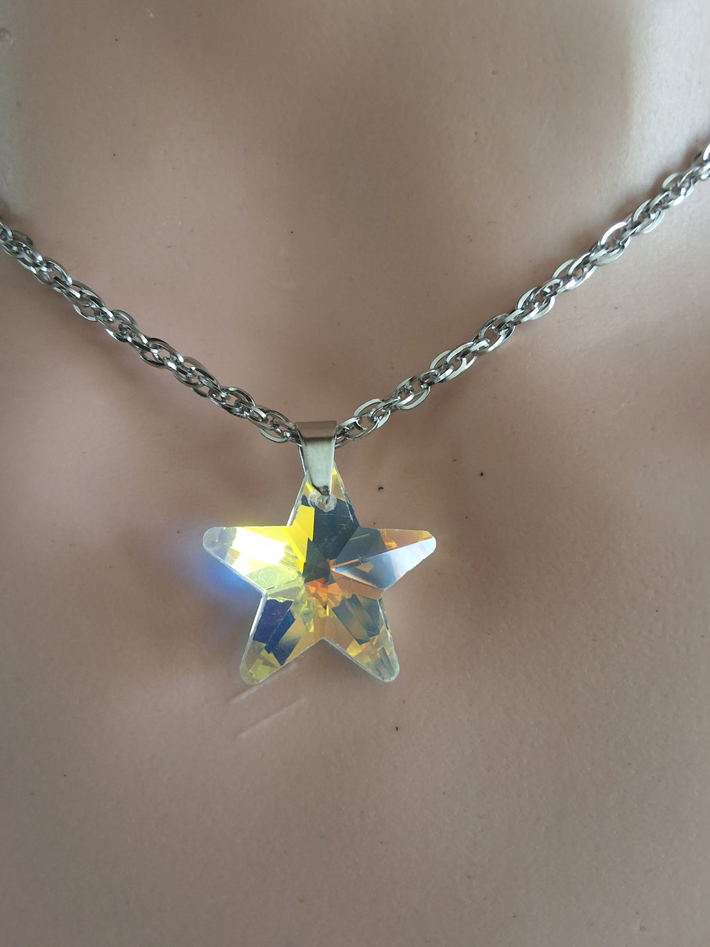Collier grosse étoile du ciel en cristal argent