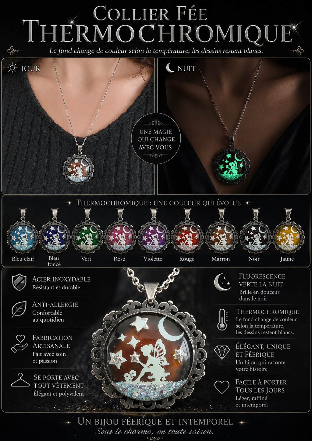 Collier de la fée luna avec grosse perle magique sous les étoiles