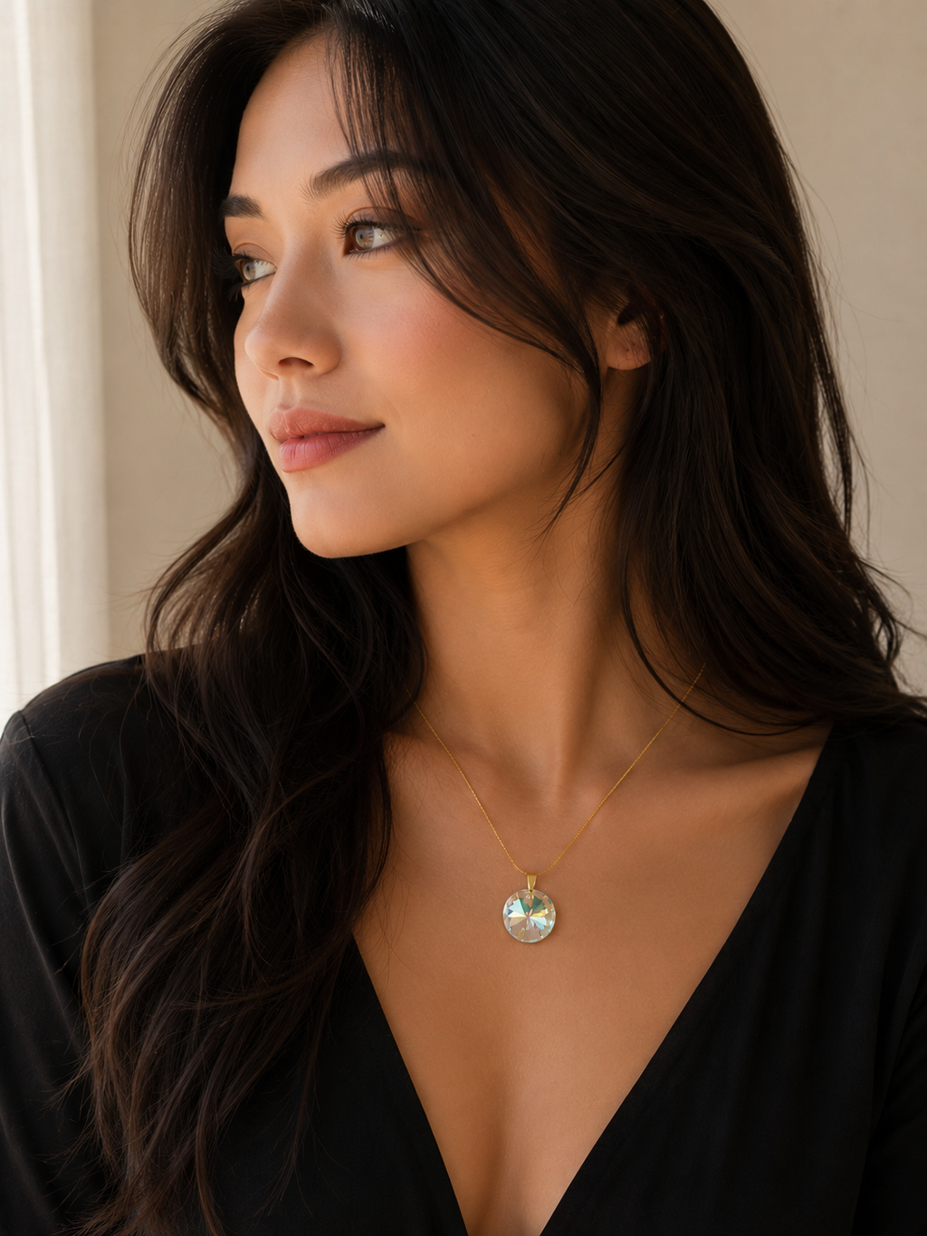 Collier disque en cristal or