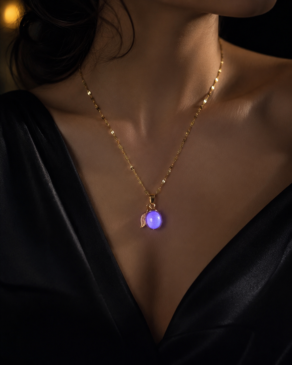 Collier or enchanté prune magique des fées