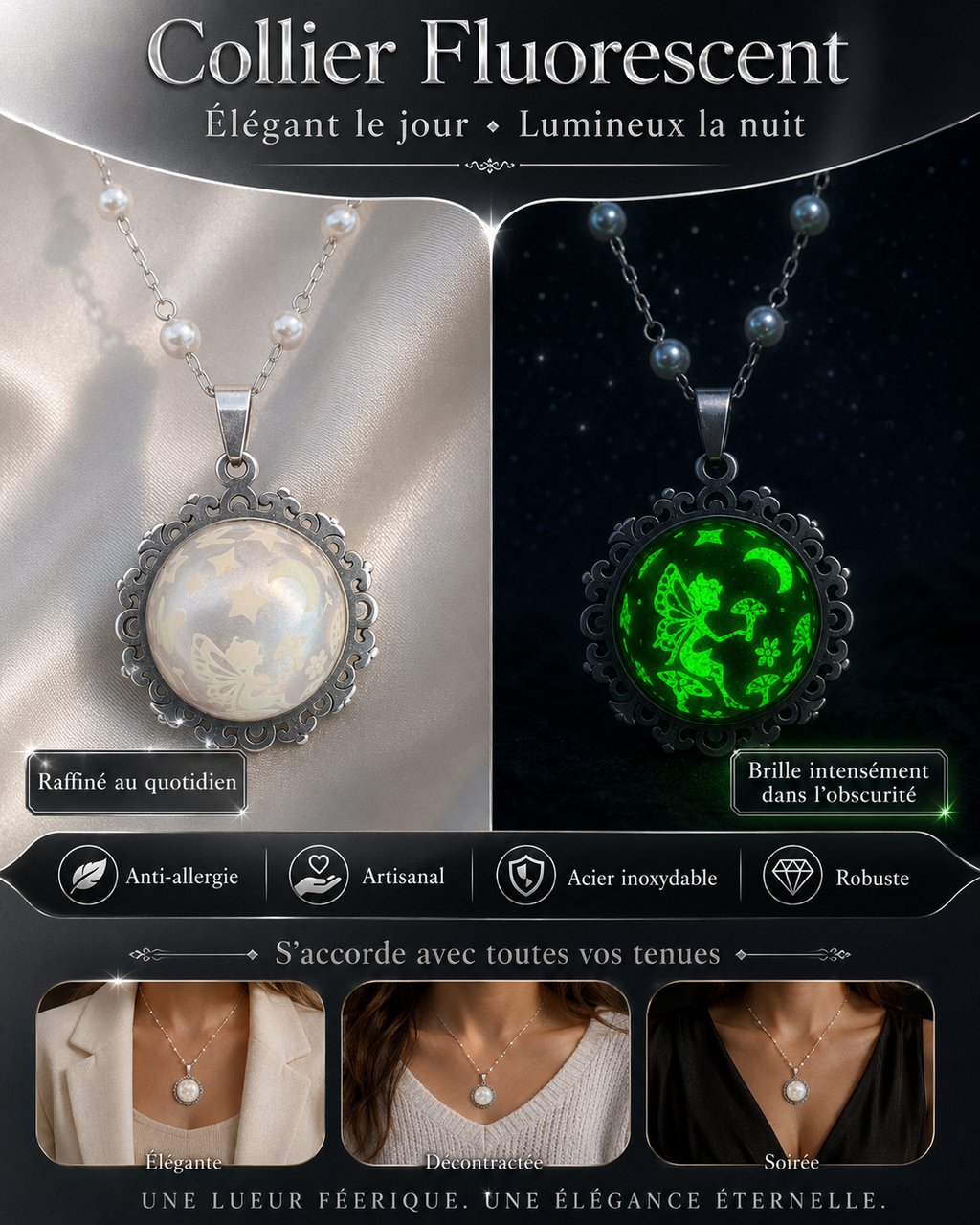 Collier rond dentelle moyenne perle de la fée préline.