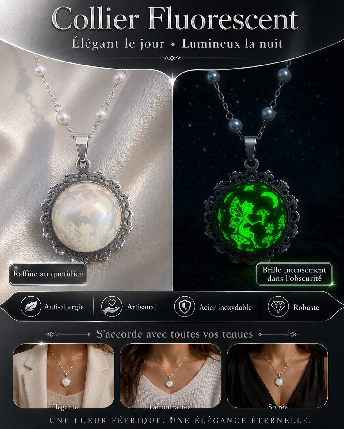 Collier rond dentelle moyenne perle de la fée préline.