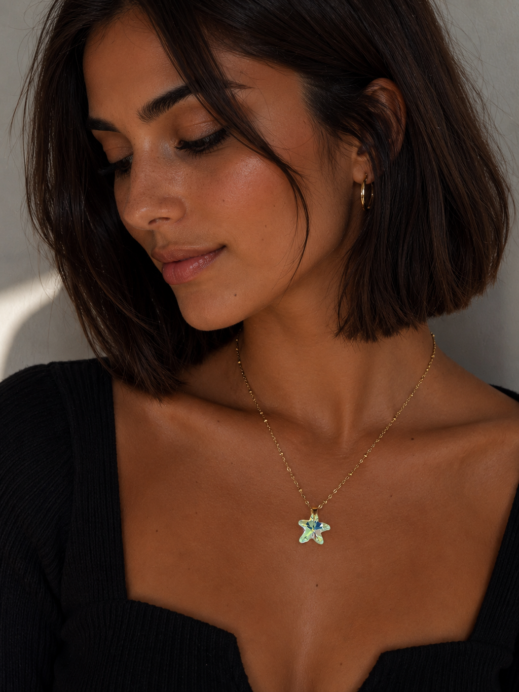Collier petite étoile de mer en cristal or