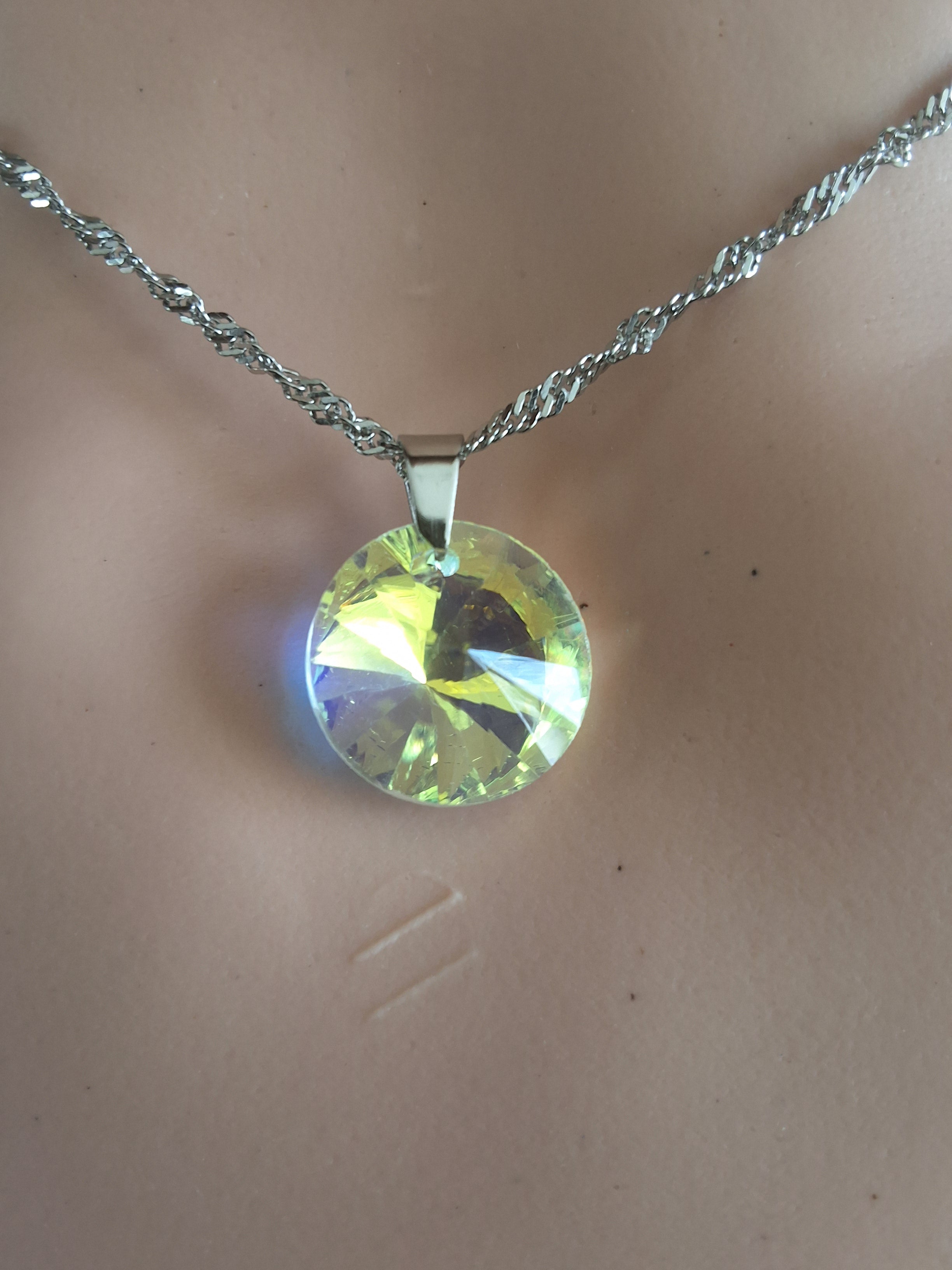 Collier disque en cristal argent