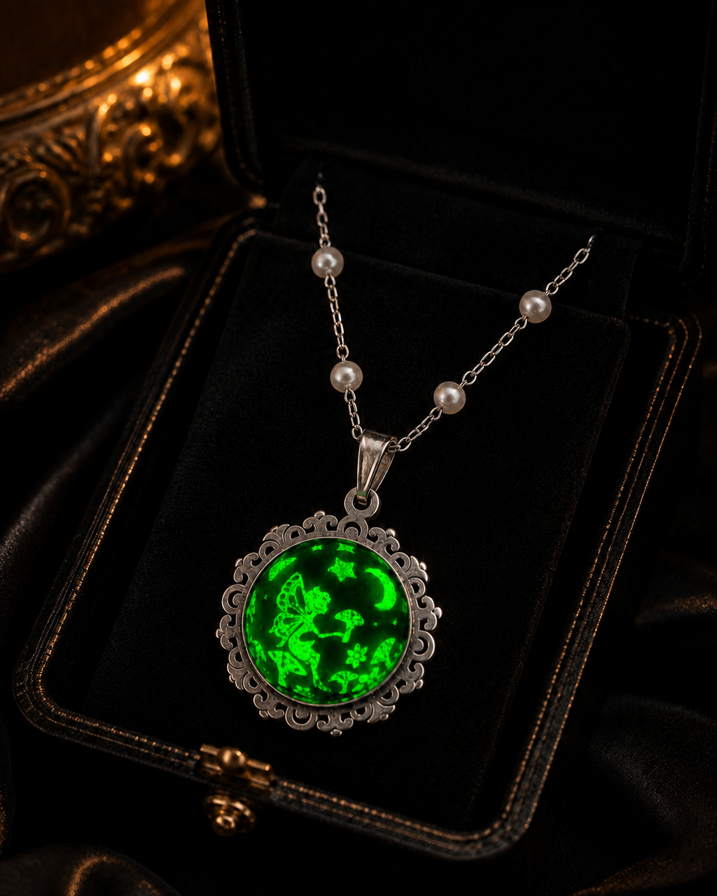 Collier rond dentelle moyenne perle de la fée préline.