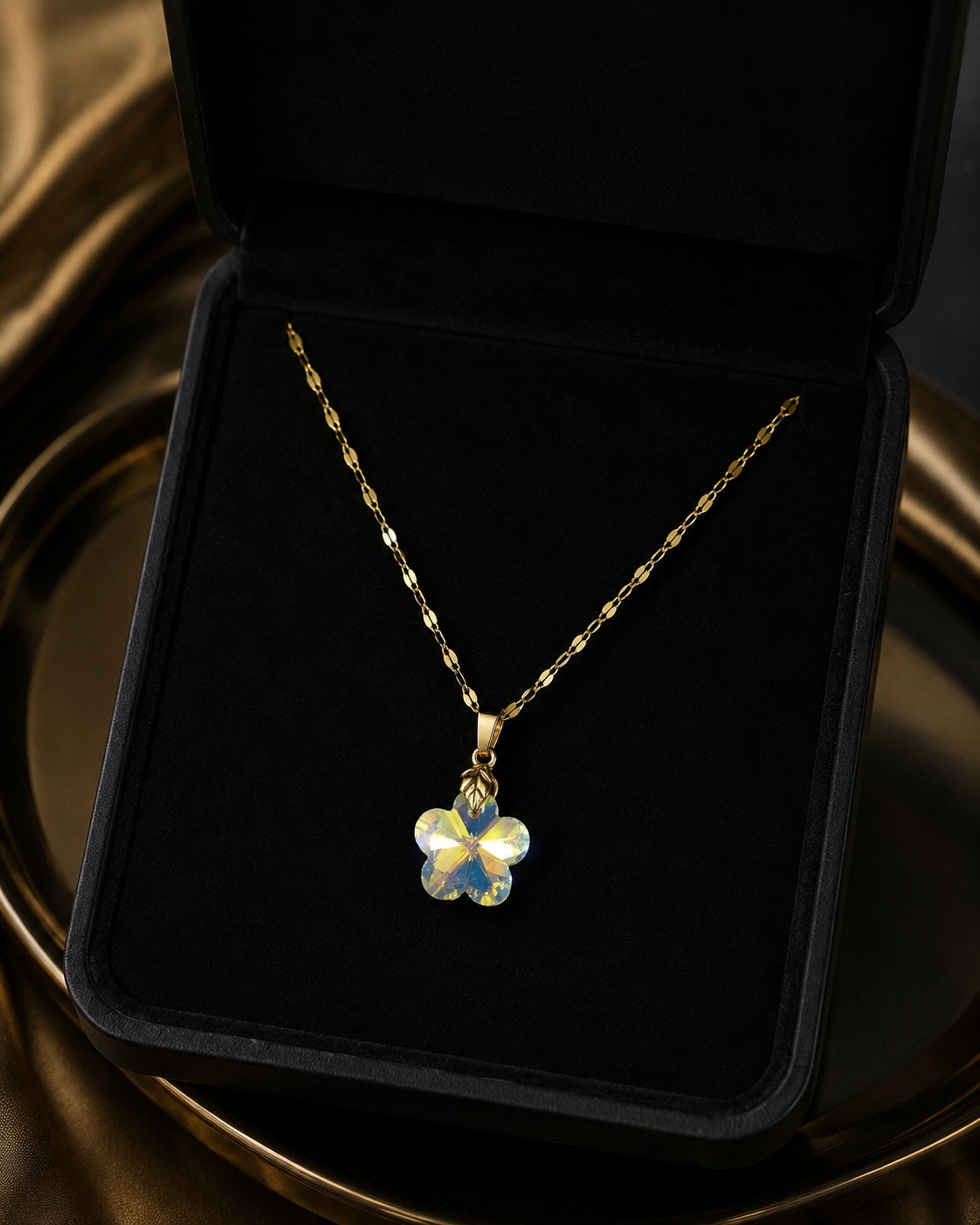 Le collier fleur de fraise en cristal doré