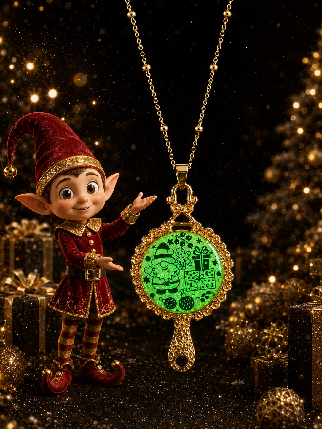 Collier Féerie de Noël Fluorescent – Création Artisanale Plaquée Or 18 Carats
