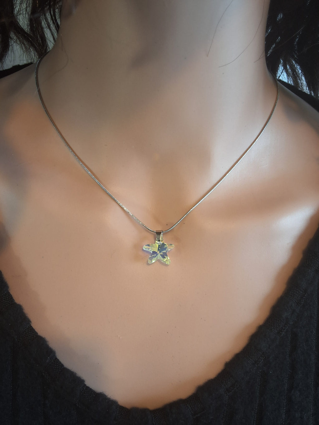 Collier petite étoile de mer 2 en cristal argent