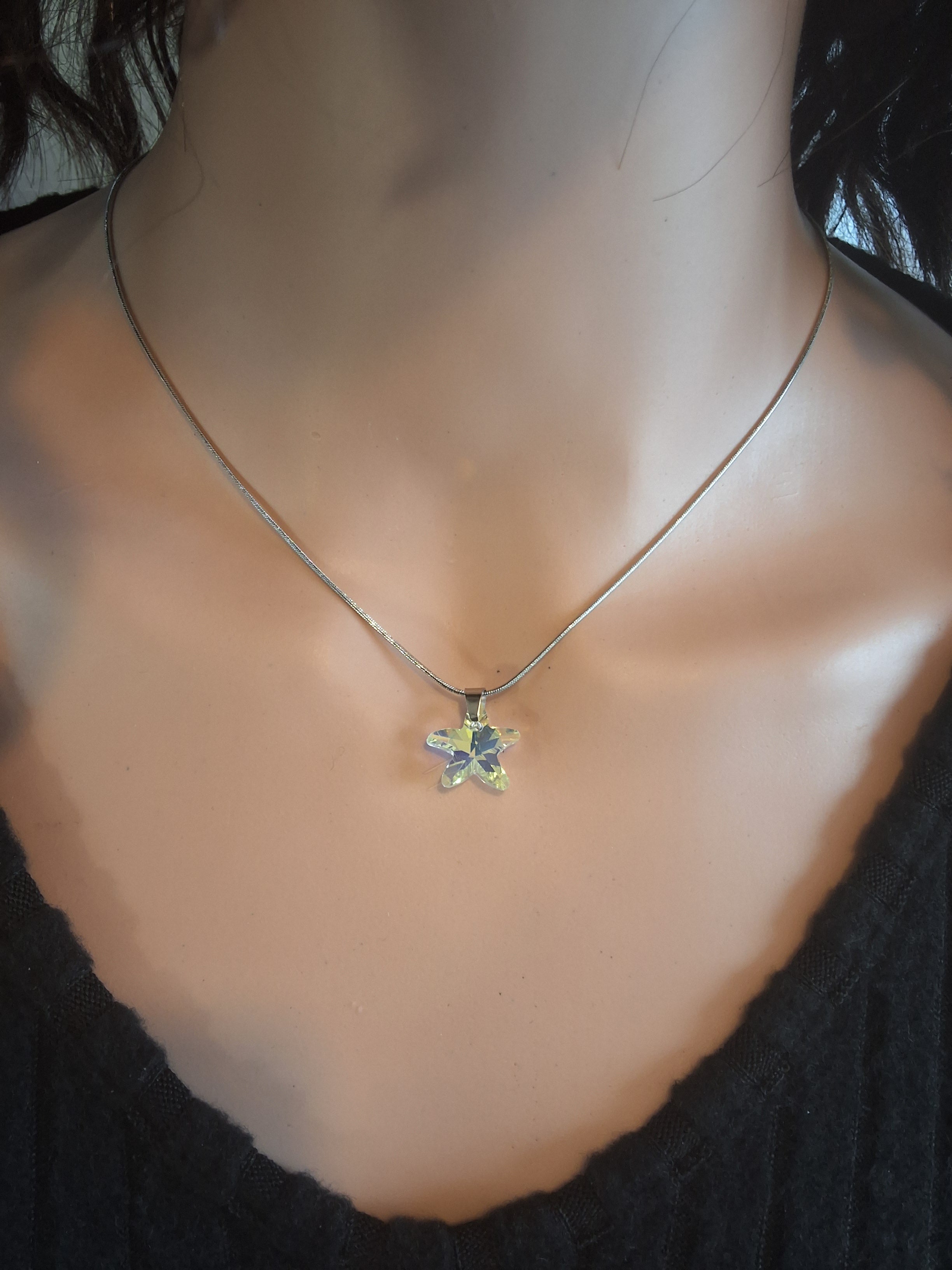 Collier petite étoile de mer 2 en cristal argent