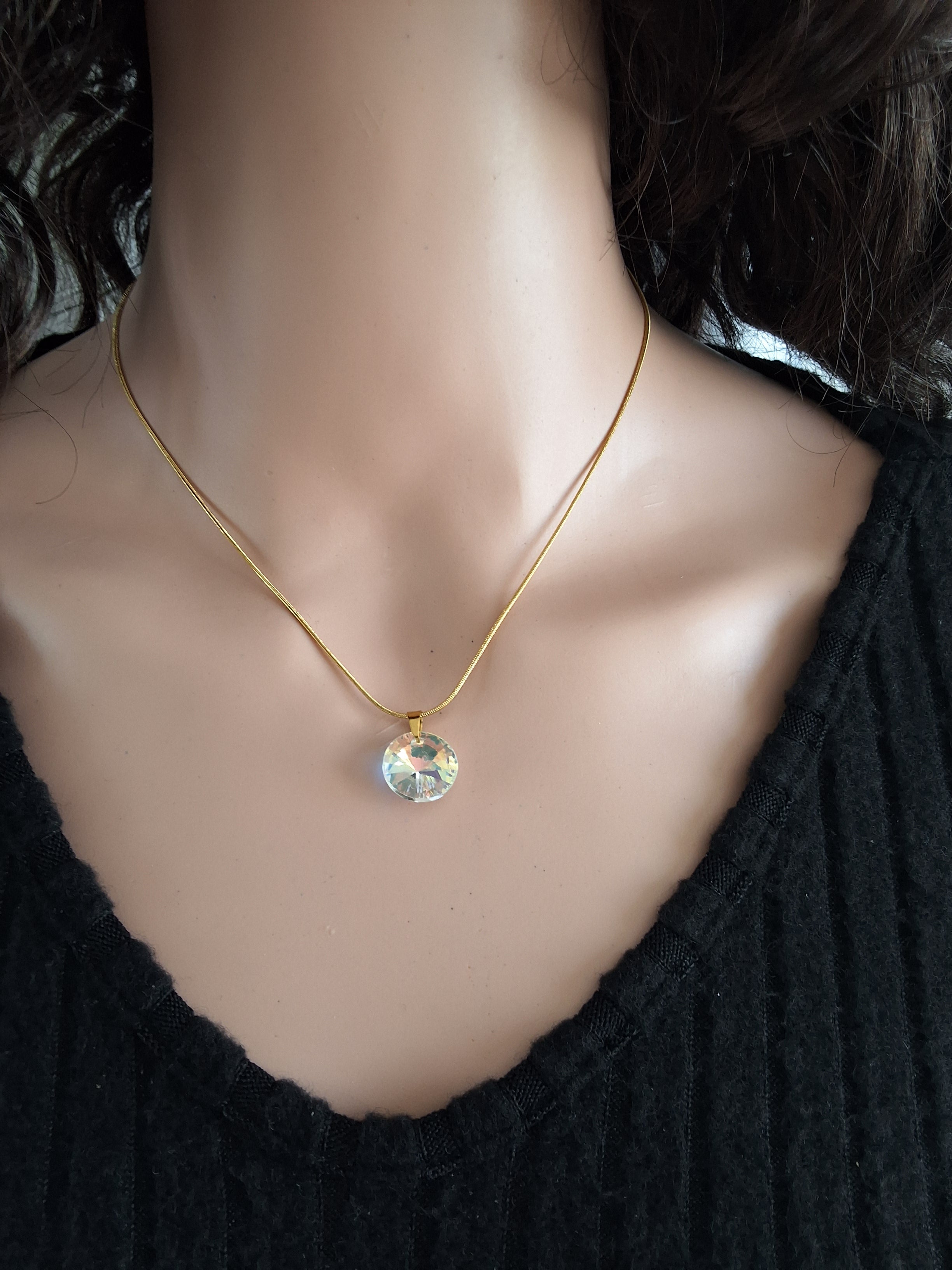 Collier disque en cristal or