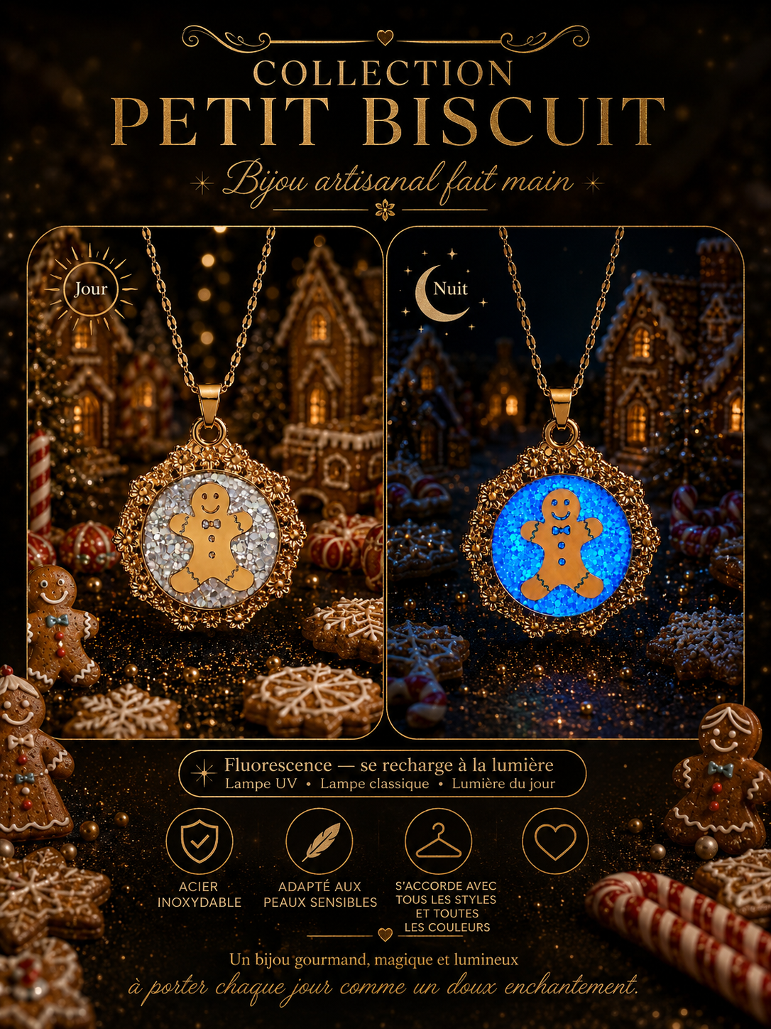Collier Petit Biscuit – Bleu océan Fluorescent 💙✨