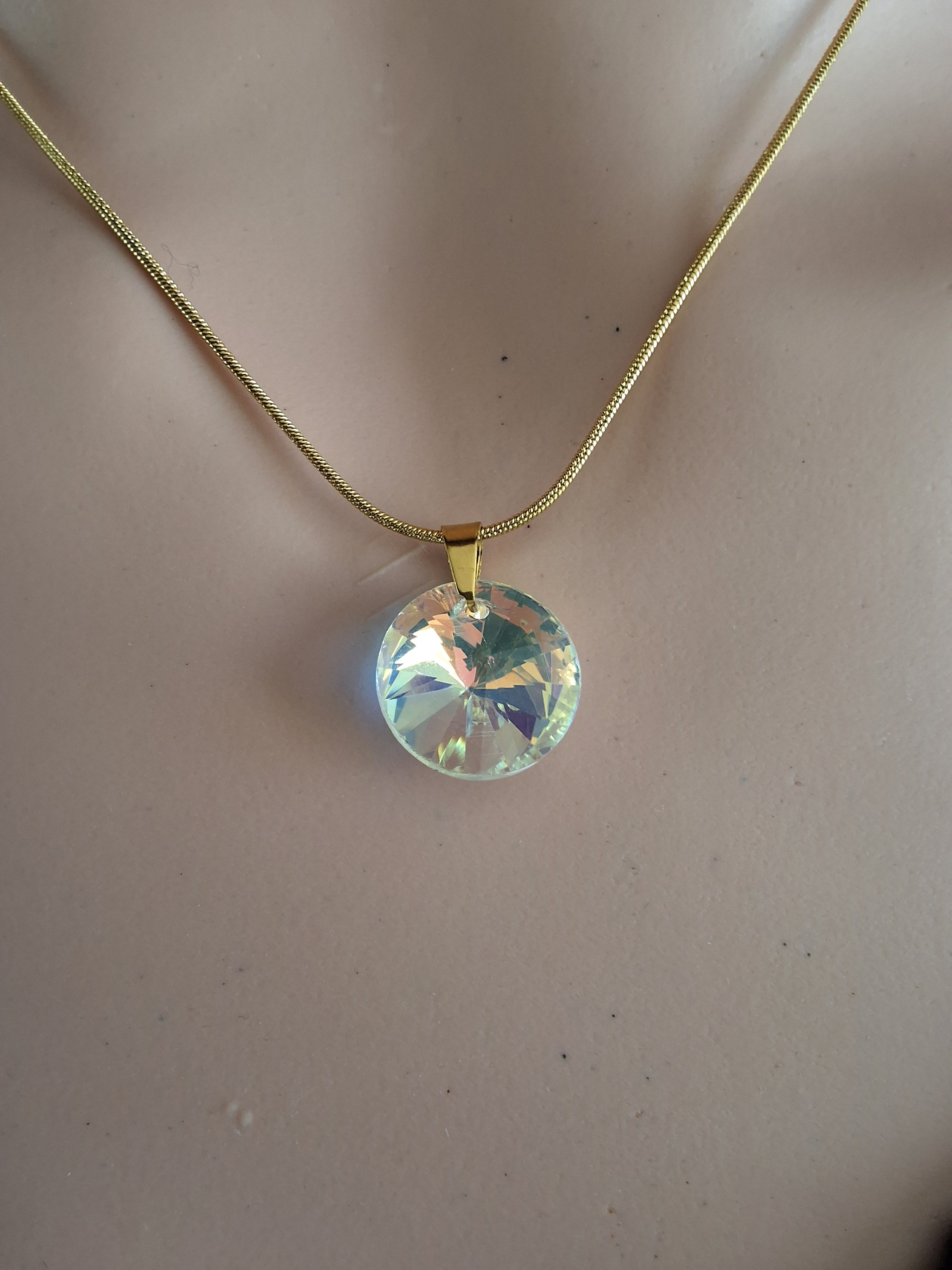 Collier disque en cristal or