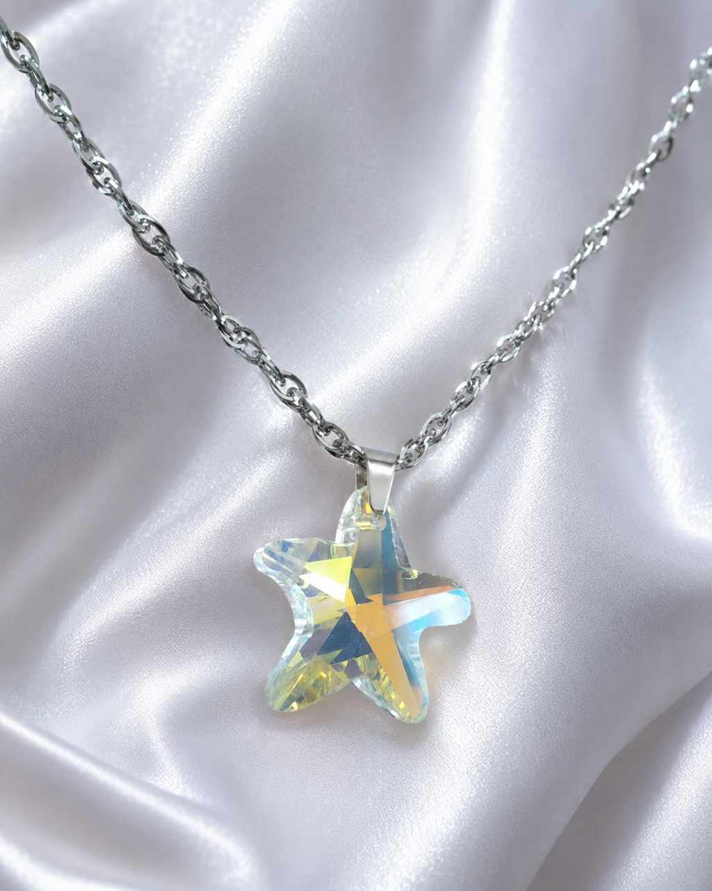 Le collier grosse étoile marine en cristal argenté
