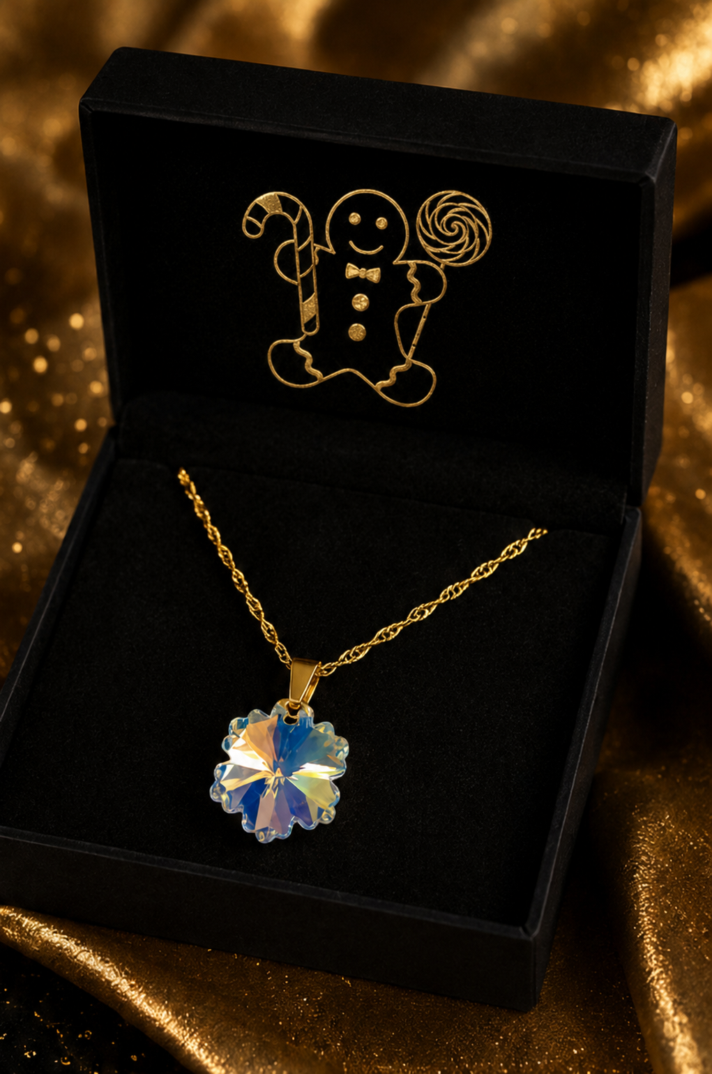 Le collier petit flocon de neige de noel en cristal doré