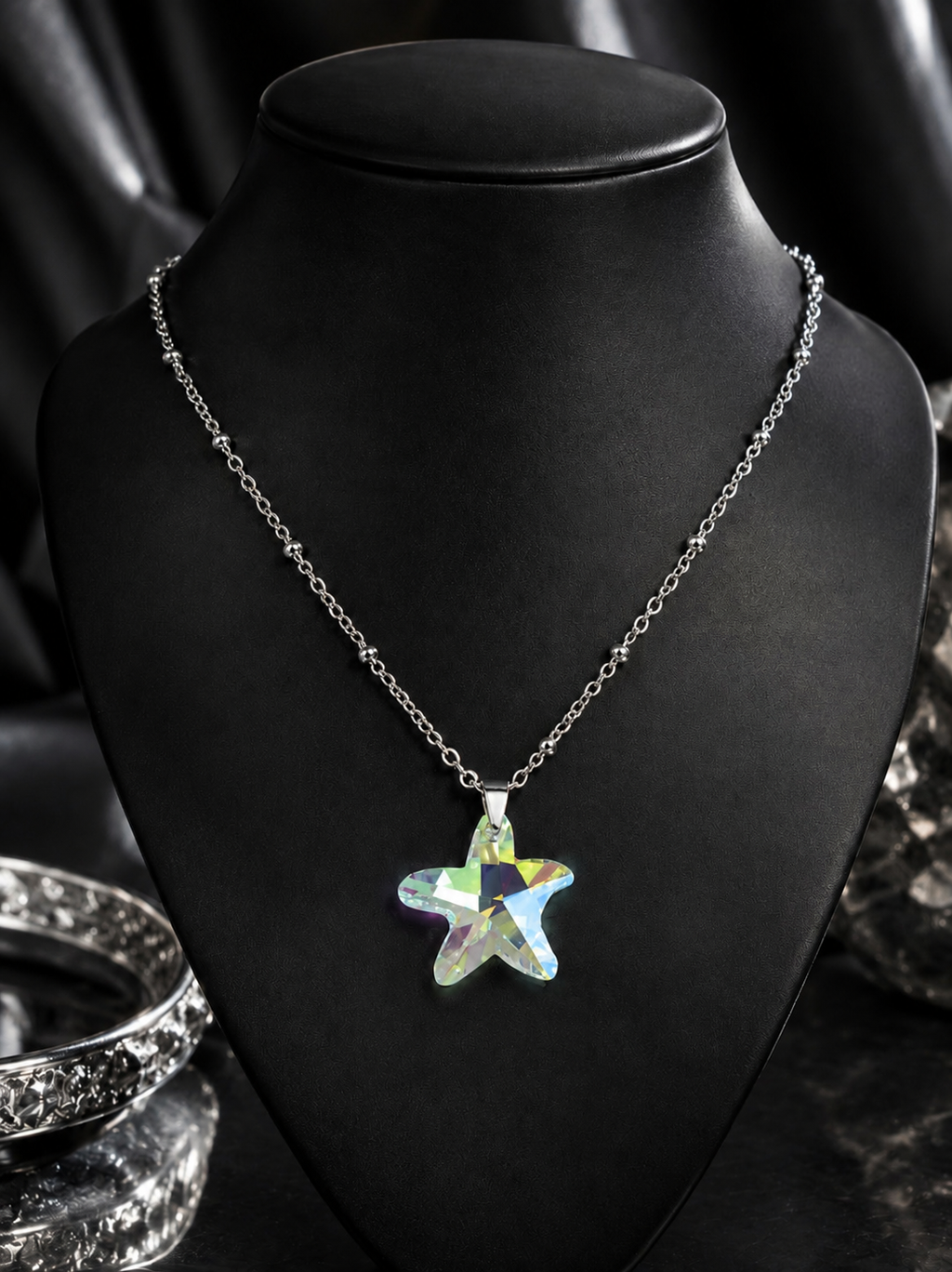 Le collier grosse étoile de mer en cristal argenté