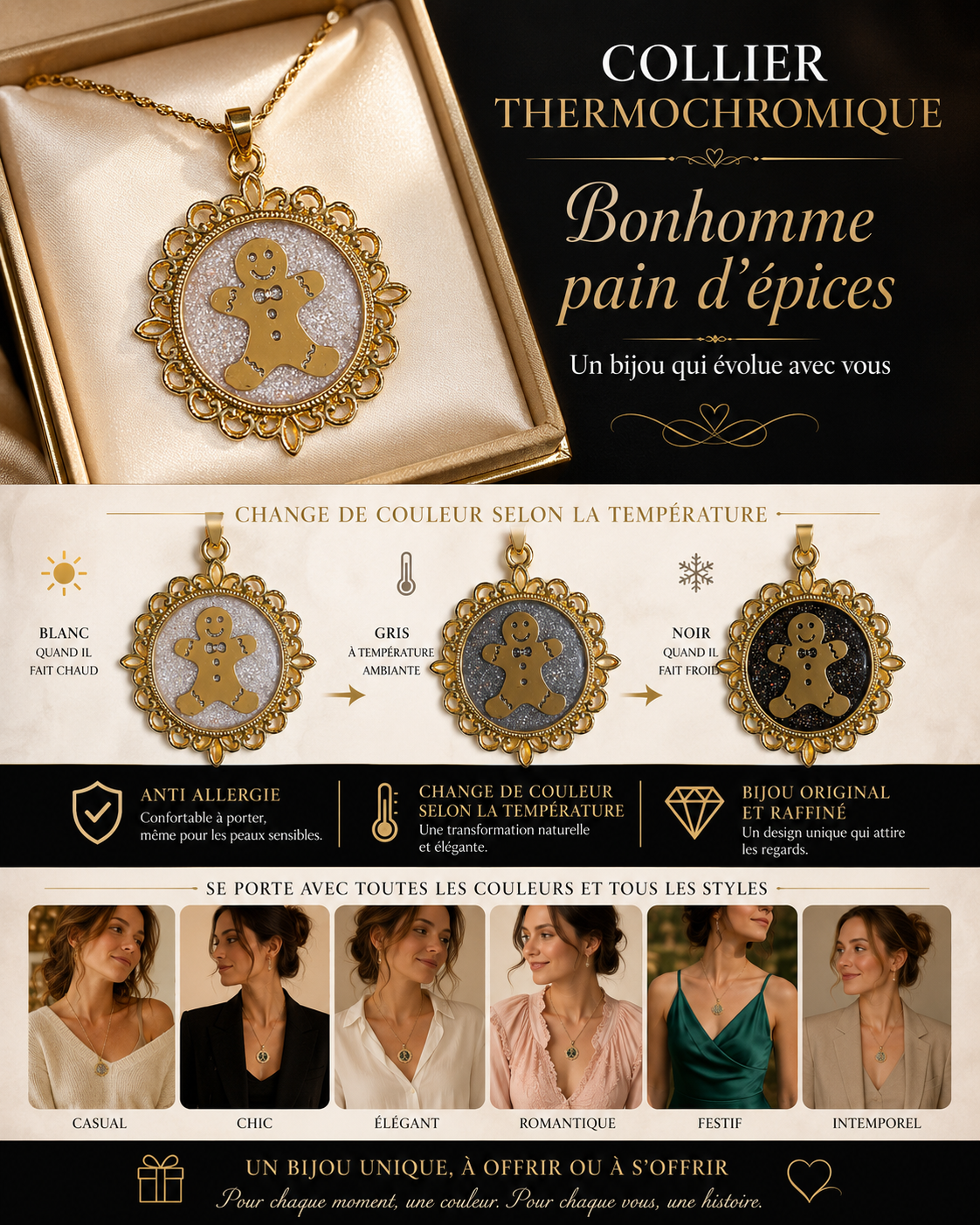 Le collier bonhomme pain d’épices version thermochromique or