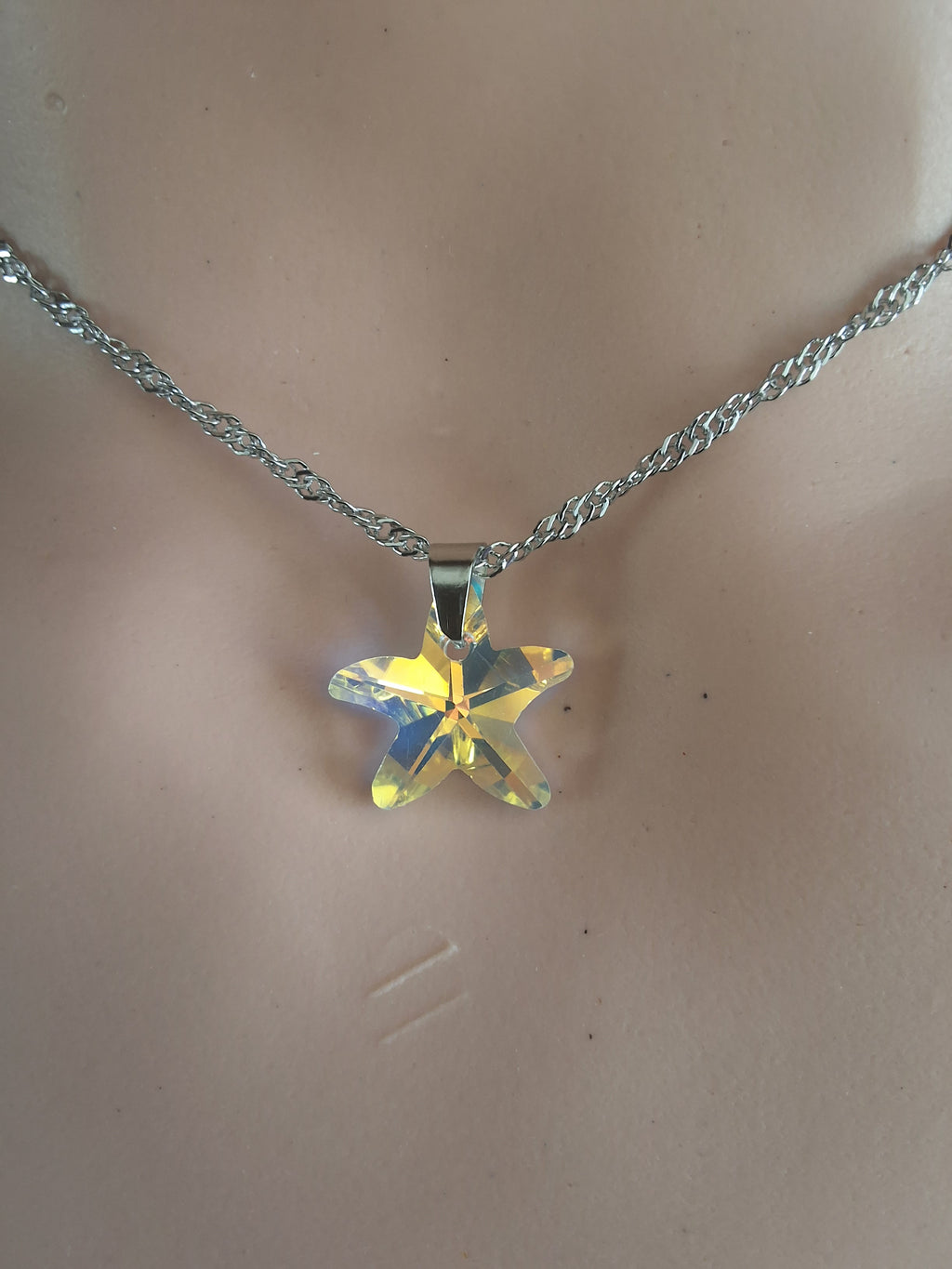 Collier petite étoile de mer 2 en cristal argent