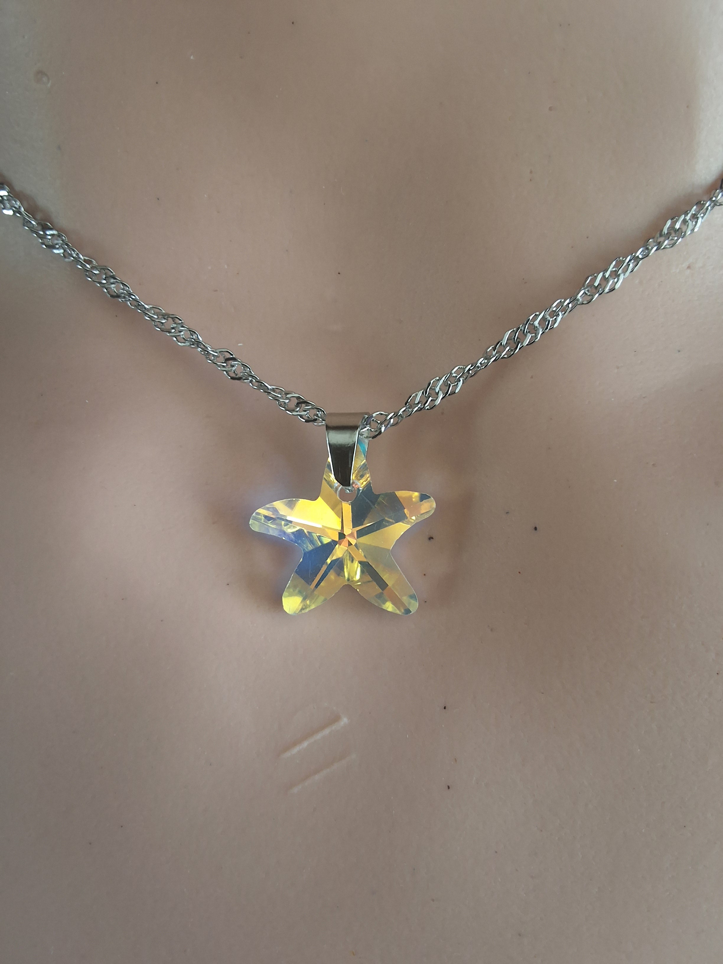 Collier petite étoile de mer 2 en cristal argent