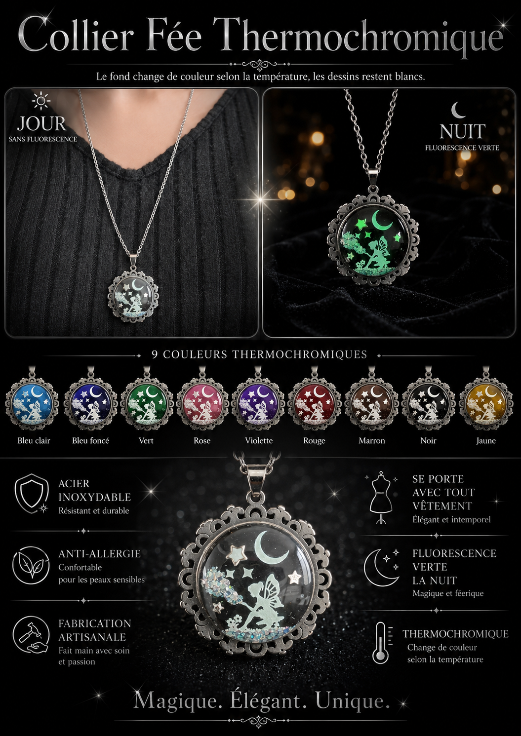 Collier de la fée luna avec tornade sur grosse perle magique