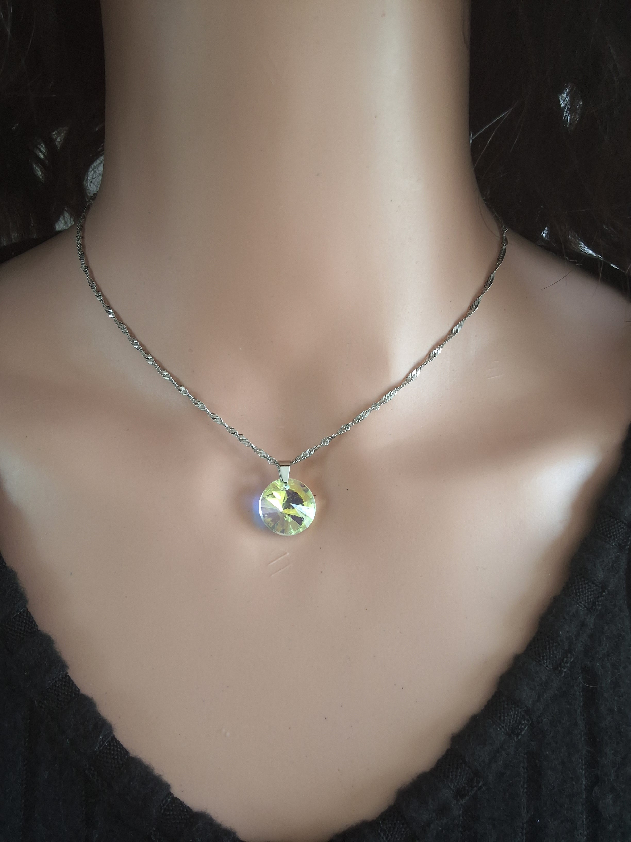 Collier disque en cristal argent