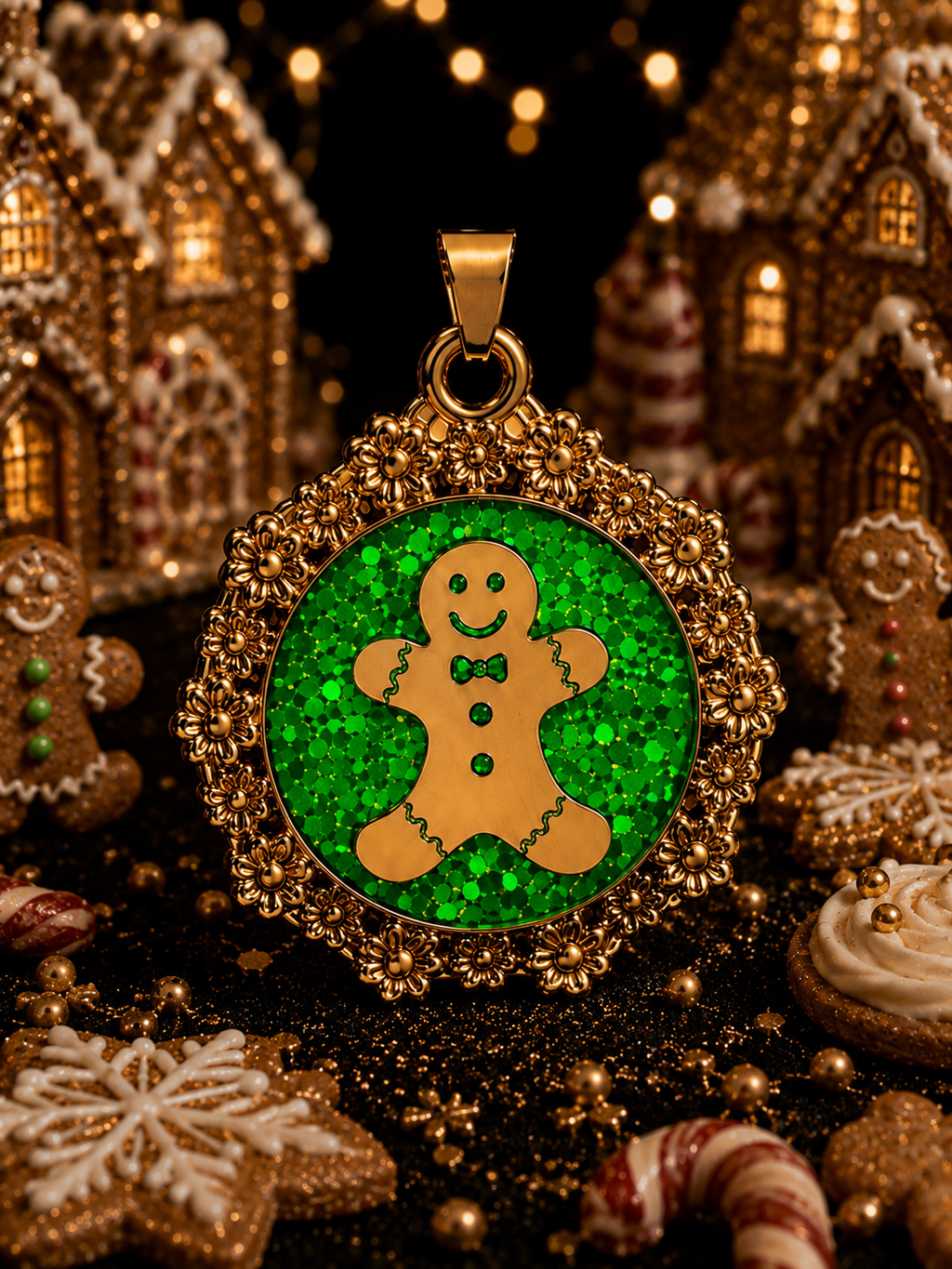 Collier Petit Biscuit fluorescent doré – Chaîne courte Lueur