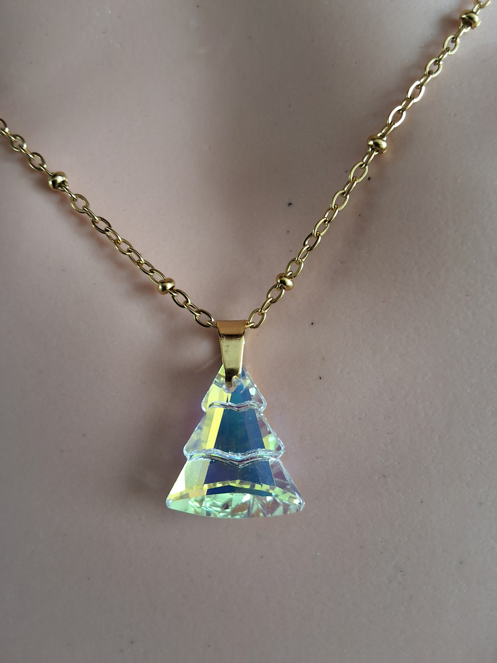 Collier sapin en cristal or