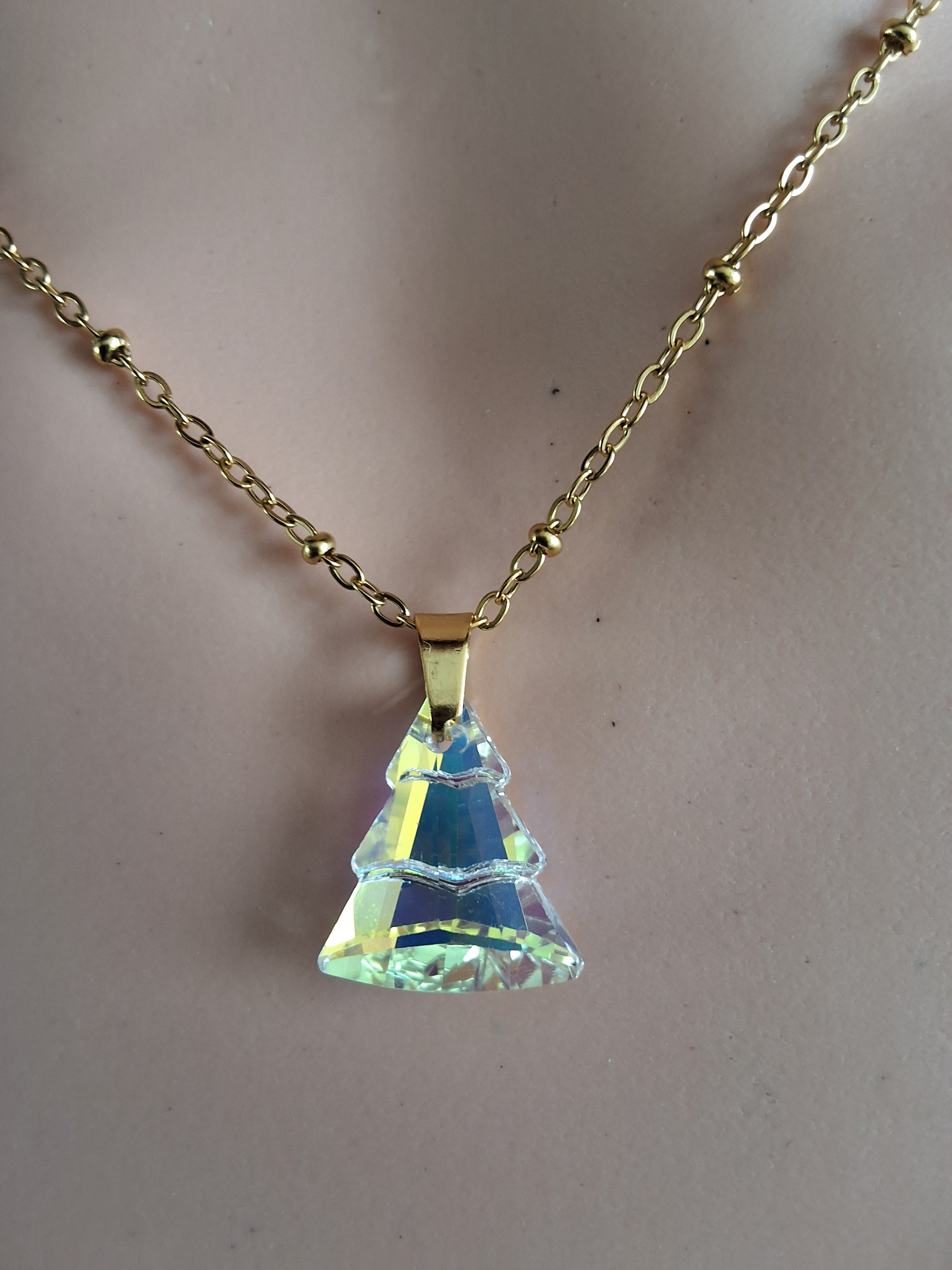 Collier sapin en cristal or