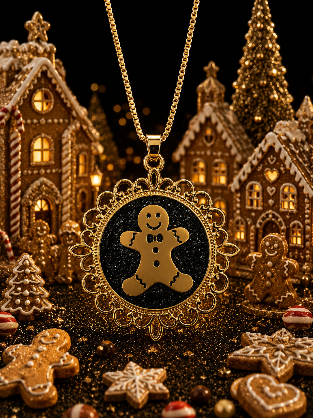 Collier Petit Biscuit thermochromique doré – Lumière