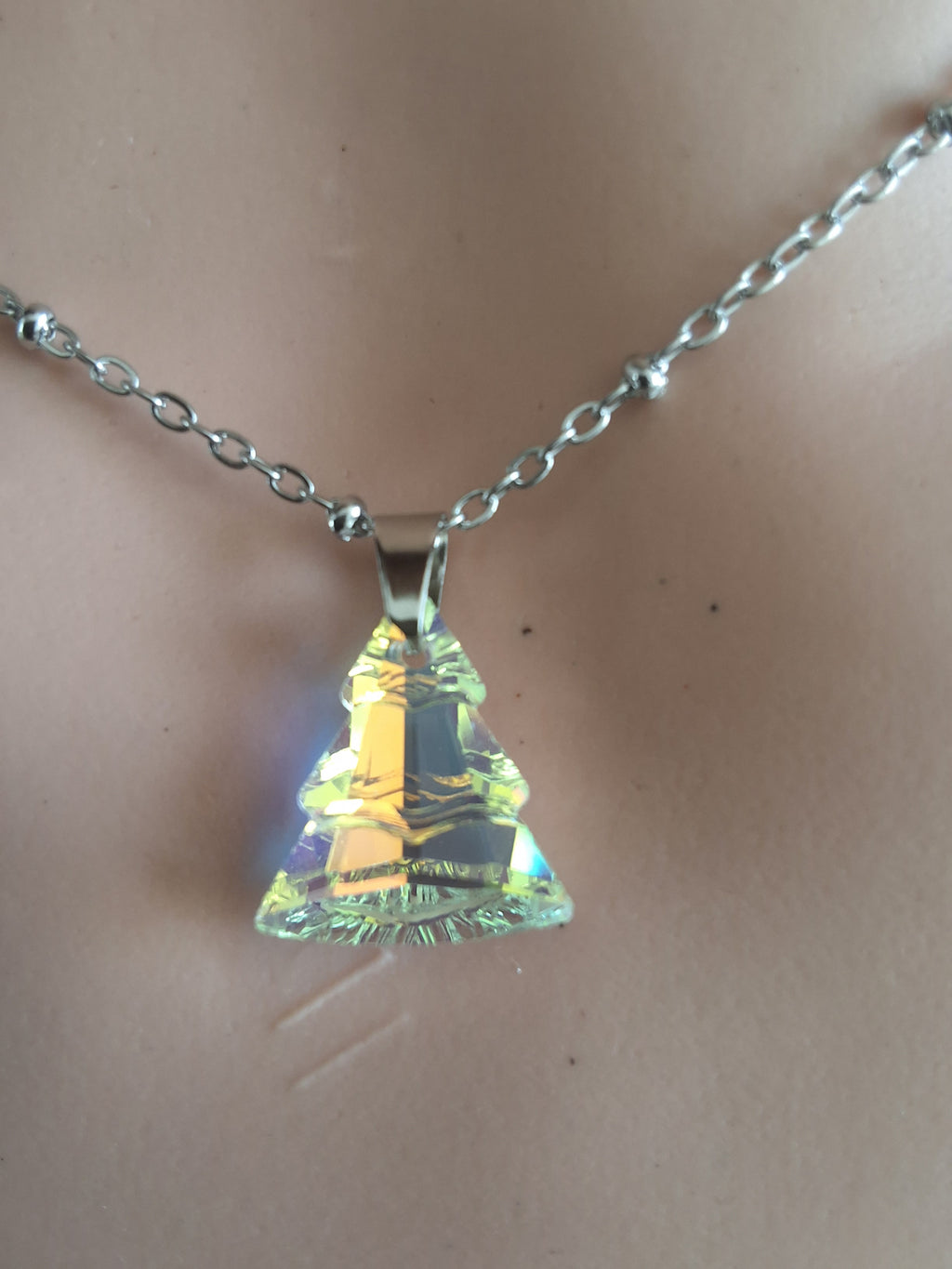 Collier sapin en cristal argent
