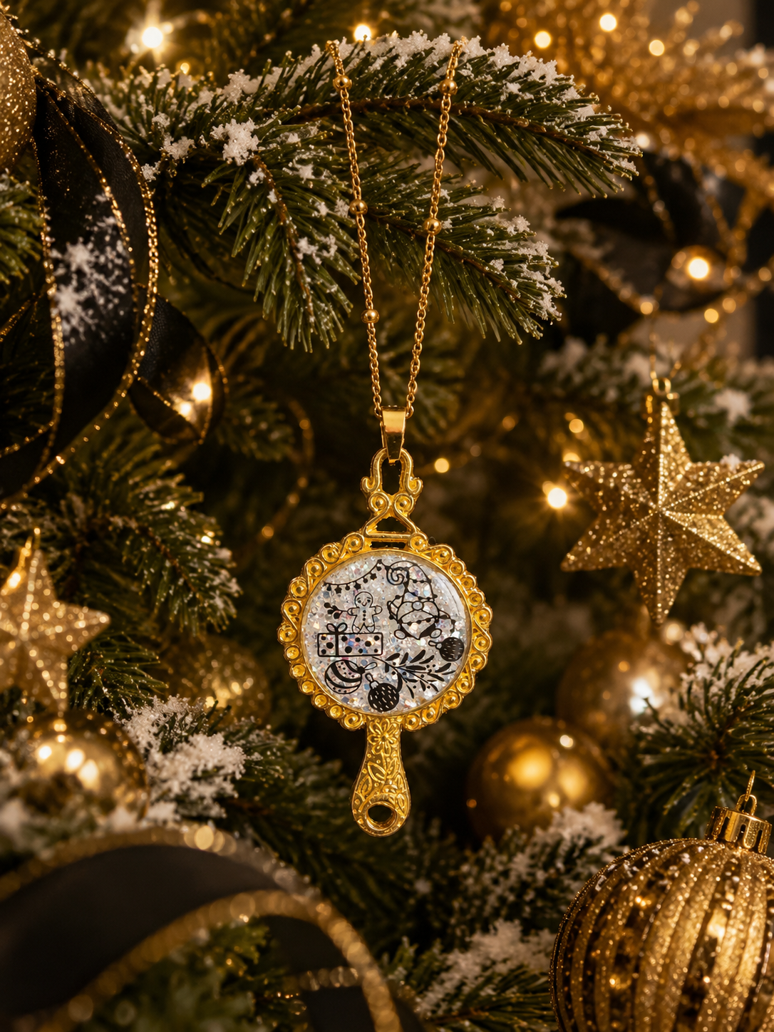 Collier L’Éclat Magique de Noël Fluorescent – Création Artisanale Plaquée Or 18 Carats