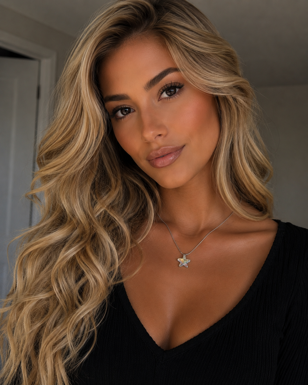 Collier petite étoile de mer 2 en cristal argent