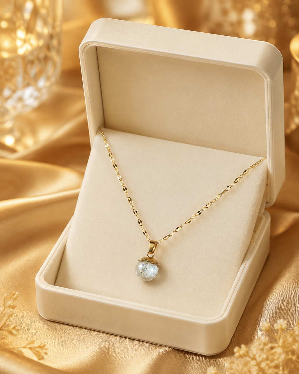 Collier or petites groseilles vertes