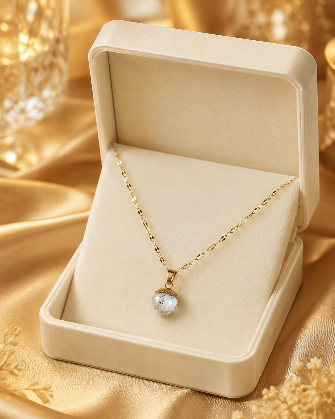 Collier or petites groseilles vertes