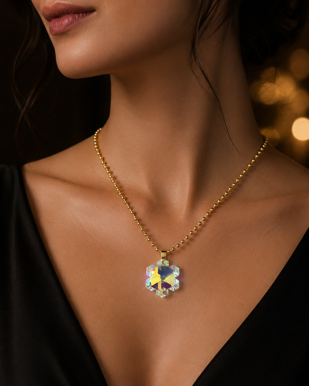 Le collier gros flocon de neige en cristal doré