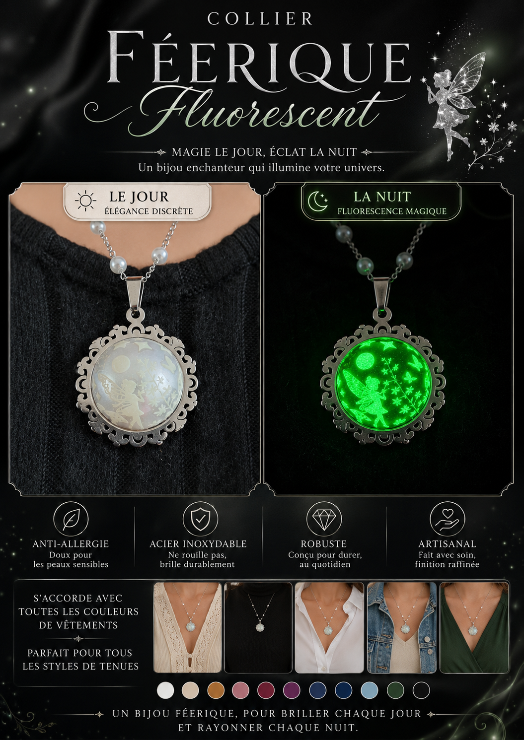 Collier rond à dentelle moyenne perle blanche de la fée jadelia