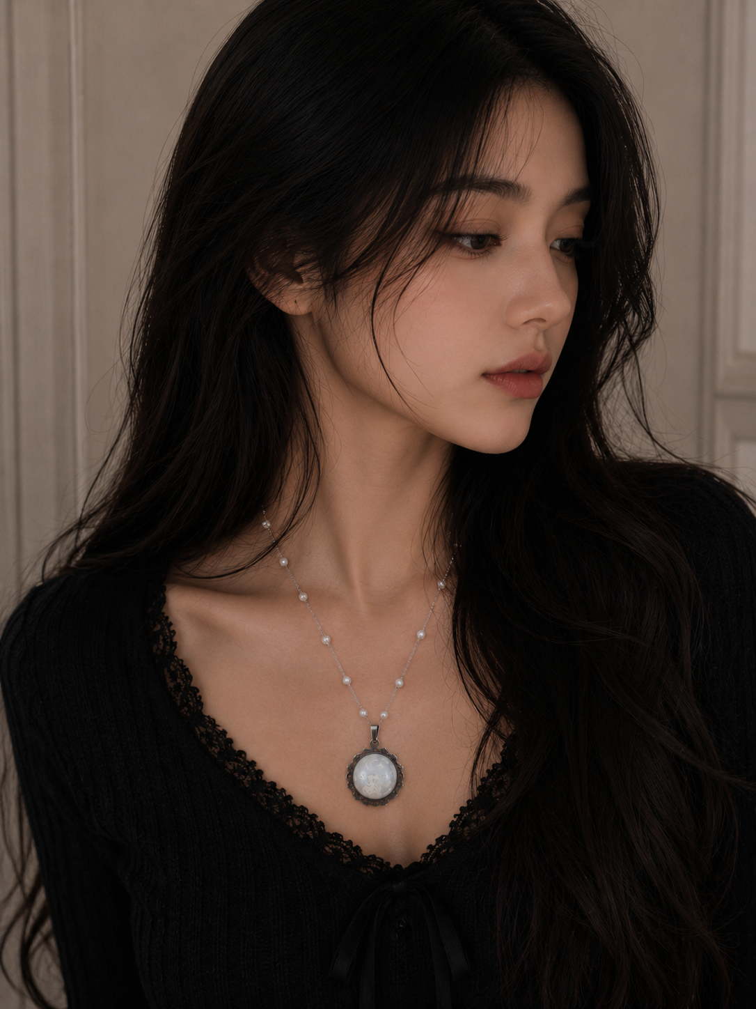Collier rond à dentelle moyenne perle blanche de la fée penny 2
