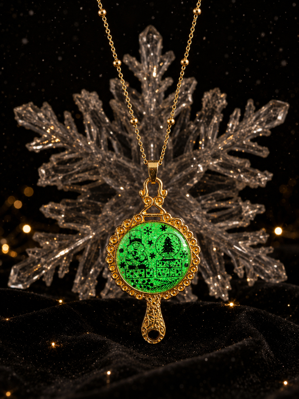Collier La Magie de Noël Fluorescent – Création Artisanale Plaquée Or 18 Carats