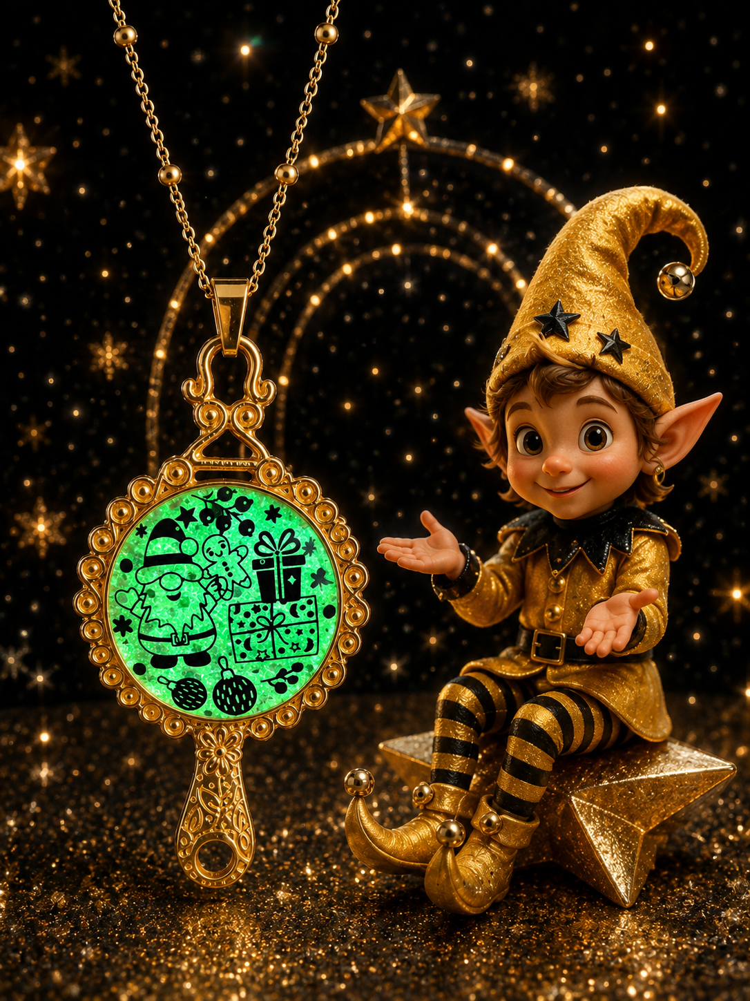 Collier Féerie de Noël Fluorescent – Création Artisanale Plaquée Or 18 Carats