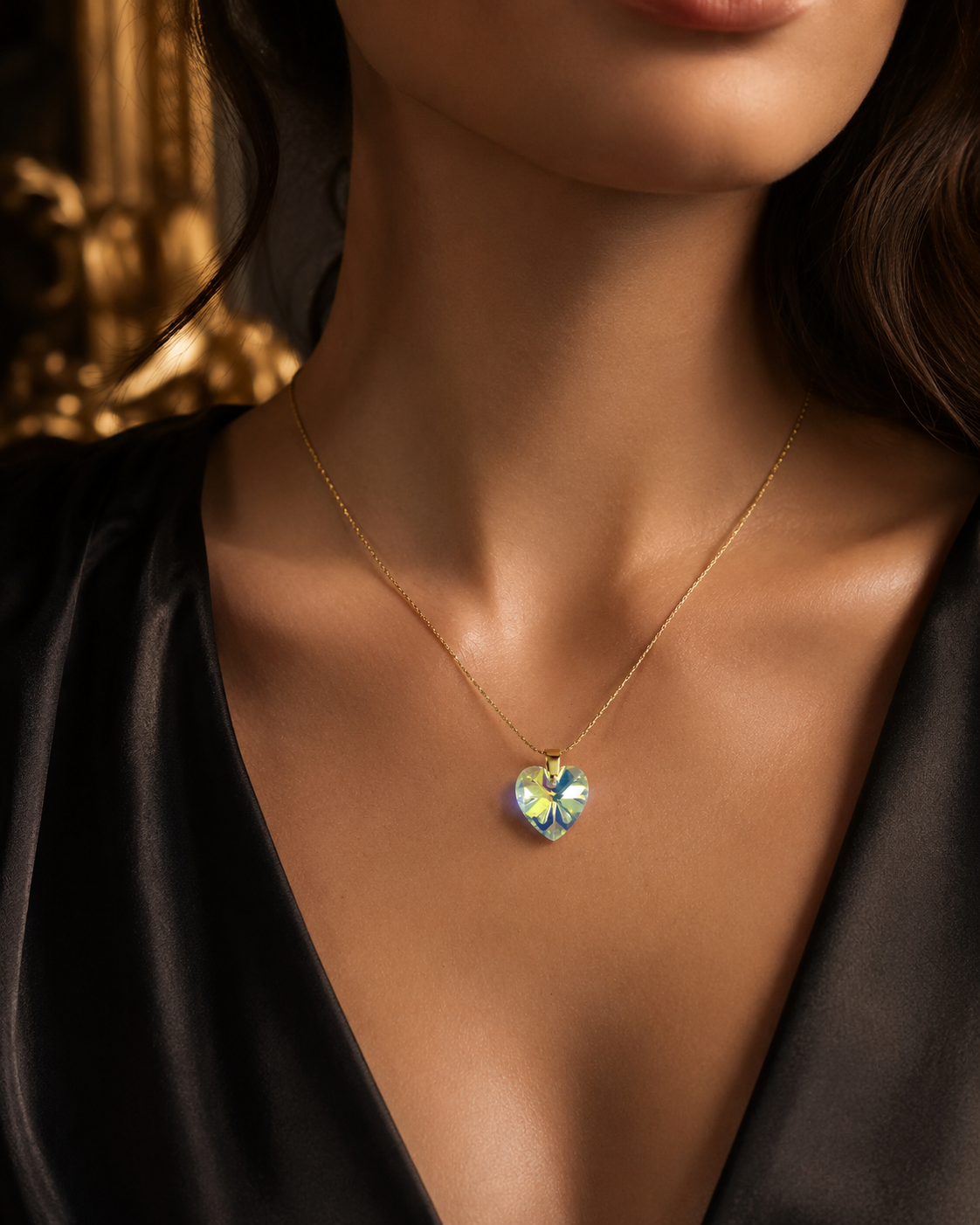 Le collier petit coeur majestueux cristal doré
