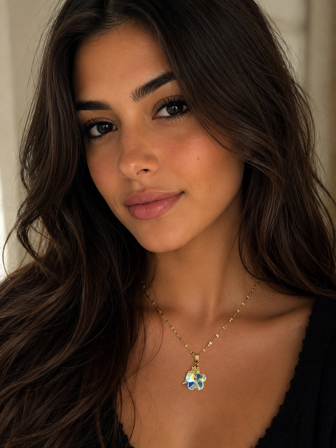 Collier fleurs de cerisier en cristal or
